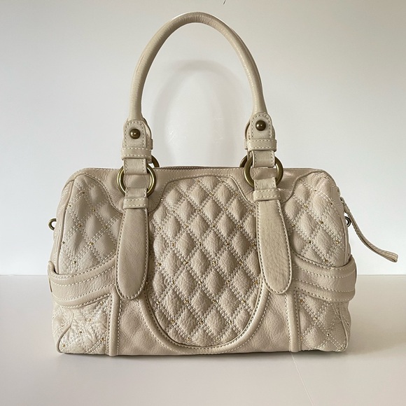 Lockheart Handbag Dual Tassels Quilted Kate Leather Satchel Ivory Gold Studs - Picture 2 of 12